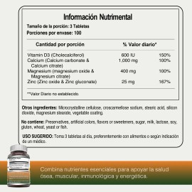Amazing Formulas Cal Mag Zinc + Vit D3 Salud Osea 300 Tabs Sin Sabor