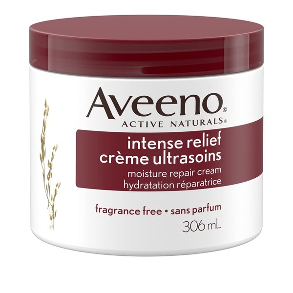 Aveeno Body Cream, Intense Relief and Moisture Repair for Dry and Itchy Skin, Unscented Moisturizer, 306 mL