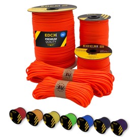 EdcX Paracord 4 mm, 35+ Solid Colours (15 m, 30 m, 50 m, 100 m, 300 m), Ideal for Crafts, Camping, Outdoor, 100% Nylon Rope, 4 mm, Tactical Cord 550, Type III (Soft Orange, 50 m)