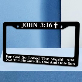 RTINRAN John 3:16 Jesus License Plate Frame Christian Cross License Plate Frames Auto Accessory Bracket Funny Stainless Steel License Plate with Screws for Women Men 6x12 Inch