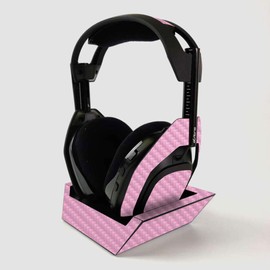 MightySkins Carbon Fiber Skin For ASTRO Gaming A50 Wireless Headphones + Base Station - Solid Pink | Protective, Durable Textured Carbon Fiber Finish | Easy To Apply | Made in the USA