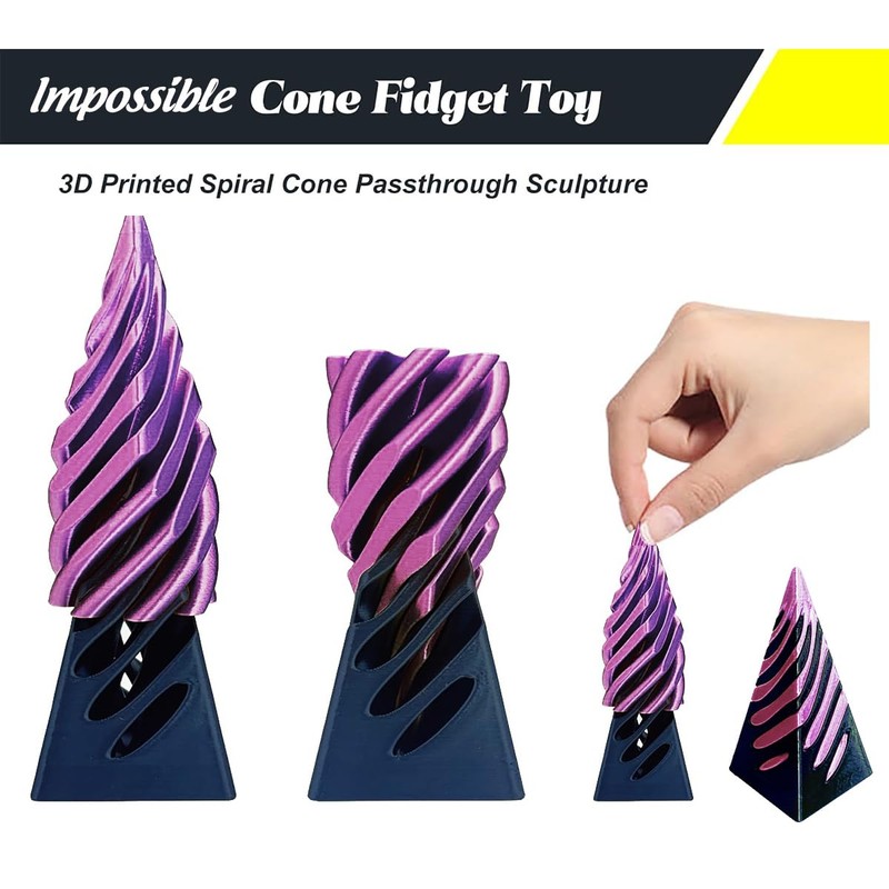 Impossible Cone (3 Pieces), 3D Print Spiral Cone Fidget Toy,