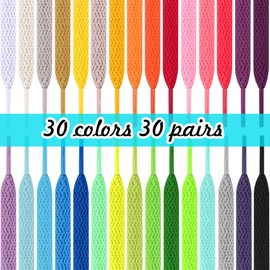 FEQO 30 Pairs of Shoelaces Flat Colourful Shoelaces Elastic Shoelaces for Trainers Skate Shoes Sports Shoes Boots 30 Colours, 30 colours