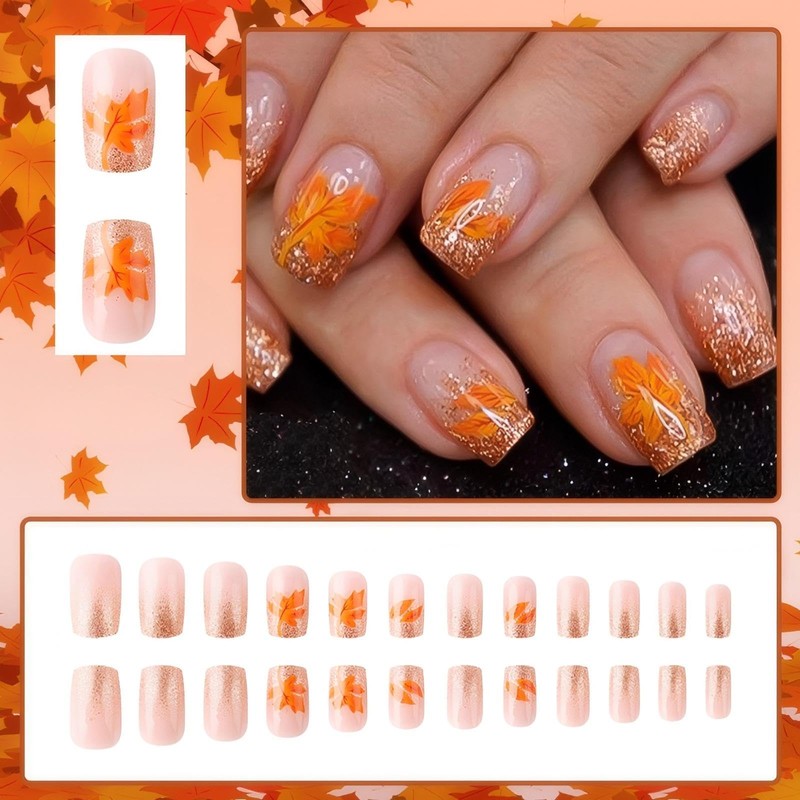 Rchovsam Fall Press on Nails Short Square Nails Press on