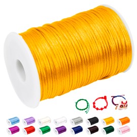 CAMAL Nylon Cord 2 mm Nylon Thread 100 m Bracelet Cord for Bead Cord Nylon Macrame Cord for Chinese Lotting Cord, Wind Chime Cord, Crafts (Golden Yellow)