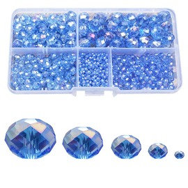 Chengmu Blue Rondelle Glass Beads for Jewelry Making, Faceted Briolette Crytal Spacer Beads for Bracelet Necklace Earring (2mm 4mm 6mm 8mm 10mm Mixed Sizes, 1000pcs)