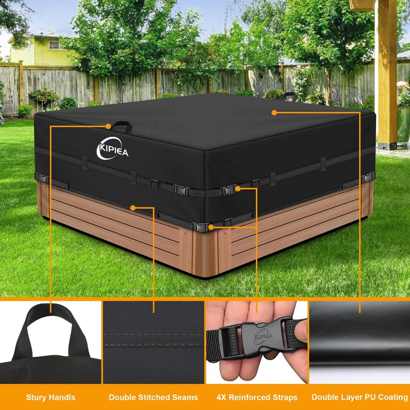 Kipiea 600D Outdoor Waterproof Square Hot Tub Cover Protector, Heavy