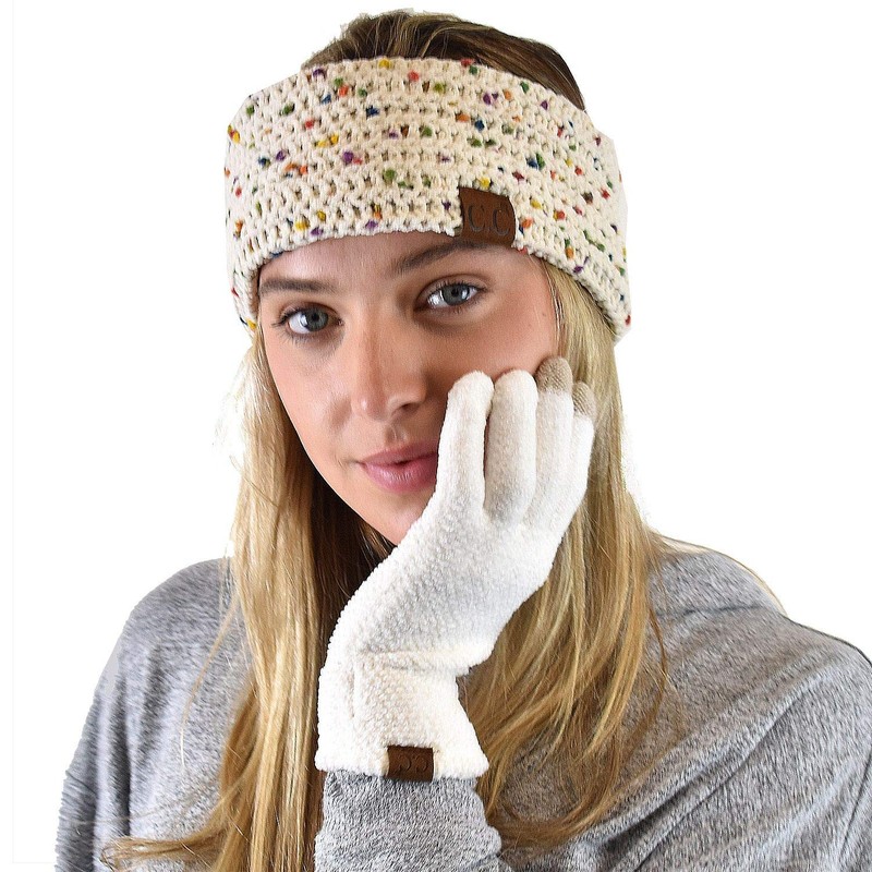 C.C Winter Warm Eco-Friendly Knit Chenille Touchscreen Texting Gloves, Ivory