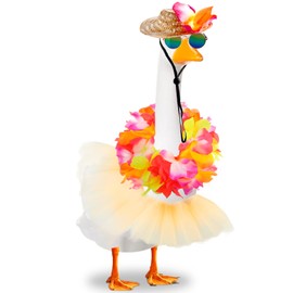 Bafeil Porch Goose Outfits Summer for Plastic Goose 23/17'' - Straw Hat, Hawaiian Lei Costume, Sunglasses and Tutu Skirt, Lawn Patio Statue Clothes for Party Decor