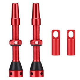 CYSKY Tubeless Presta Valve Stem 40mm 44mm Comes with Valve Core Remover Tool and Valve Stem Caps, Fit Most Bicycle Tubeless Rims Pair (Red, 44mm)