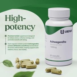 Ashwagandha 1300 mg High Strength – 10:1 KSM-Style Extract for Stress, Calm & Balance – Adaptogenic Herbal Supplement – 60 Vegan Capsules – Made in UK