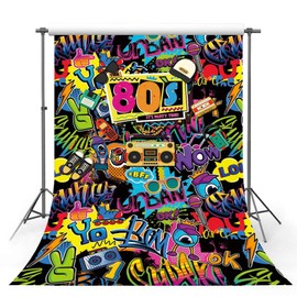 MEHOFOTO Hip Hop Back to 80s Themed Adult Birthday Party Decorations Banner Photo Studio Booth Background Retro Graffiti Disco Portrait Backdrop Props for Photography 1.5x2.1 m