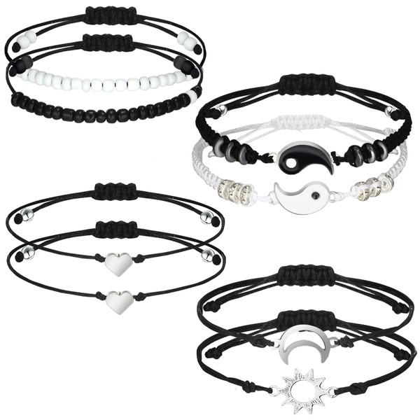 Hicarer 4 Sets Matching Yin Yang Friend Couple Bracelets Pinky