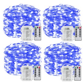 Mikasol Fairy String Lights, 4 Packs Led Fairy Lights Battery Operated Waterproof Copper Wire with Remote Control Fairy Lights for Bedroom. Firefly Lights Christmas Lights 8 Modes (16.4 ft/Blue)