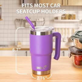 Mollcity Kids 16 oz Tumbler with Handle-Stainless Steel Double Wall Vacuum Insulated Travel Mug Water Cup with Lid and Straw, Leak Proof- BPA Free, Purple