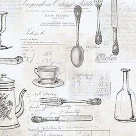 Norwall NWKE29939 Staunton Kitchen Utensils Toile Textured Wallpaper