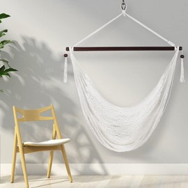 White Outdoor Hammock Chair Size 72'' W X 40'' L, Weather Resistant, Uv Resistant, Spreader Bar Included, Comfortable | All Season Cozy Feel, Comfortable, Relaxing Unique Durable Strong & Stable