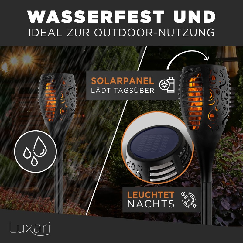 Luxari Garden Torch Solar - 4 x Realistic Solar Torches
