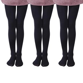 EVERSWE 3 Pairs Pack Girls Microfiber Tights (Black, 11-13)