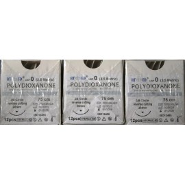RT MED PDO/PDS Sutures  SIZE 0, 75cm 3/8 circle 26mm cutting needle Human/Vet 3 DOZ.