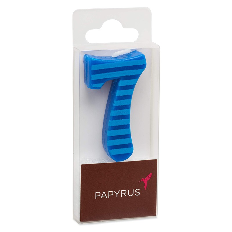 Papyrus Number 7 Birthday Candle, Blue Stripes (1-Count)