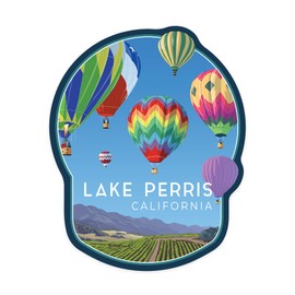 Die Cut Sticker Lake Perris, California, Hot Air Balloons, Contour Vinyl Sticker 3 to 6 inches, (Waterproof Decal for Cars, Water Bottles, Laptops, Coolers), Large