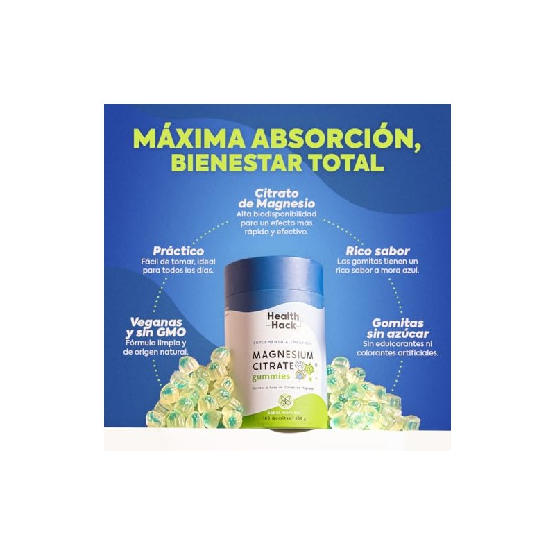 Health Hack Citrato Magnesio Gomitas 400 Elemental Como Por Porción