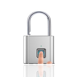Zinc Alloy Smart Fingerprint Lock, Metal USB Charging Fingerprint Padlock Smart Thumbprint Padlock Electronic Keyless Gym Locker (Silver)