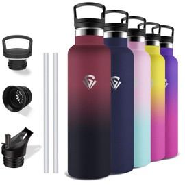 Grsta Stainless Steel Drinking Bottle, 1 Litre, Water Bottle with Straw, BPA-Free, Leak-Proof, Double-Walled Vacuum Insulated, Water Bottle for Yoga, Camping, Hiking, Gym