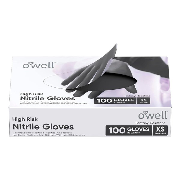 OWELL Black Nitrile Gloves, 4 Mil Medical Exam Gloves, Black
