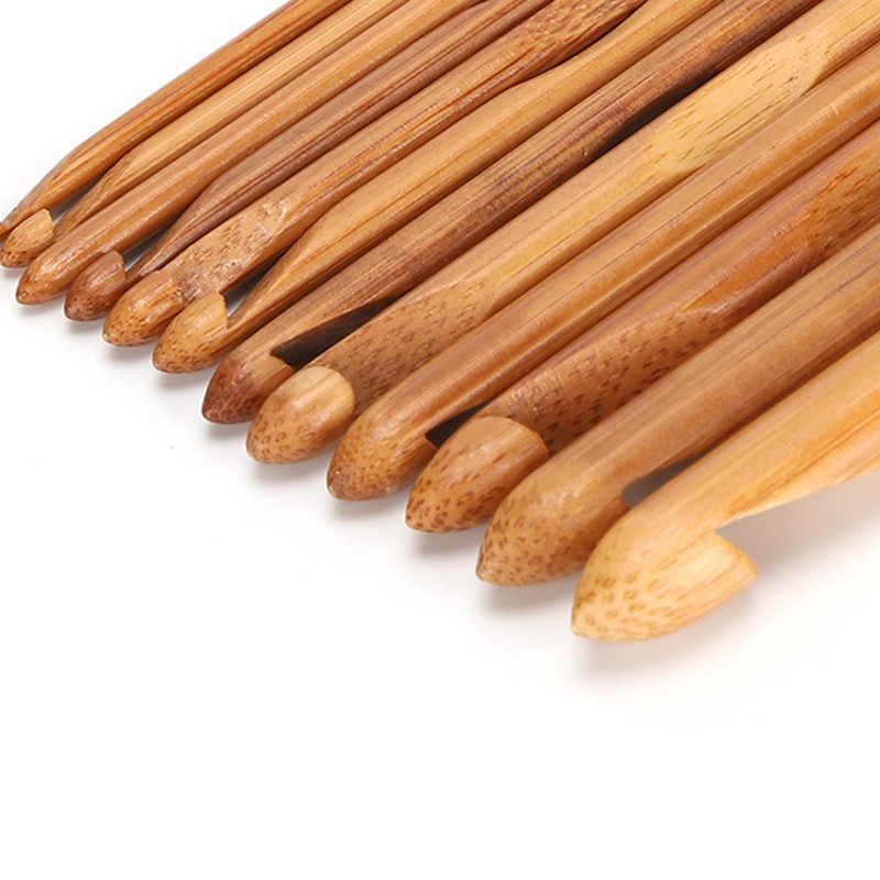 12Pcs Crochet Hook Cylindrical Carbonized Bamboo Needles Kit Sweater Knitting