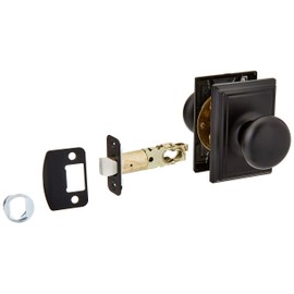 Schlage F10-PLY-ADD Plymouth Passage Knobset with Decorative Addison Rose from t, Matte Black