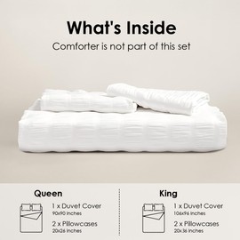 White Duvet Cover King Size, Seersucker 3 Pieces Bedding Set, Includes 1 Duvet Cover 106x96 Inches and 2 Pillowcases 20x36 Inches