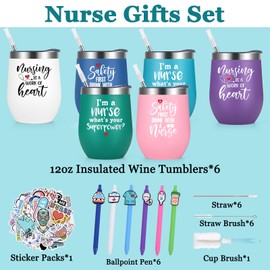 Lifecapido 13Pcs Nurses Week Gifts, Nurse Appreciation Bulk 12oz Insulated Wine Tumblers with Stickers and Pens, Graduation Birthday Christmas Gifts for Nurses