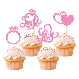 Keaziu Paquete de 24 adornos para magdalenas con texto en inglés "Love I Do Cupcake Toppers para el día de San Valentín, anillo de corazón para boda, propuesta de compromiso, despedida de soltera, fiesta temática de amor, decoración de tartas, color rosa