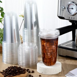 Baderke 50 Sets Crystal Clear Plastic Cups With Lids, Disposable Iced Coffee Cups with Lids for Smoothie, Cold Beverages, Drinking Cups, Cold Drinks for Party, Wedding, Event(Clear,18 oz)