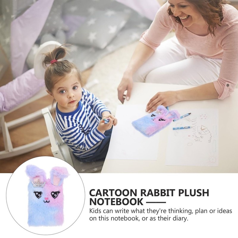 Toddmomy Fluffy Rabbit Shaped Notebook for Adorable Plush Cover Daily