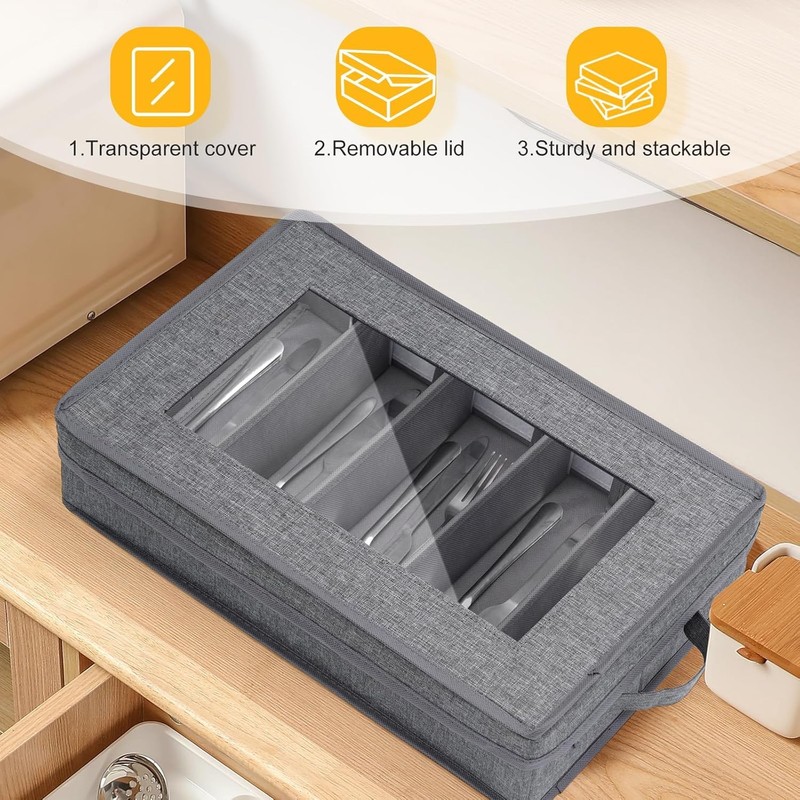Silverware Storage Box 2 Pack, Flatware Storage Case, Utensil Storage