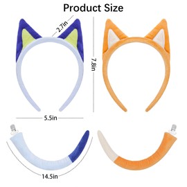 AIKONPU 4 PCS Dog Ears and Tail Set Dog Ears Headbands for Hallotween Party Animal Cosplay Costume Accessories, standard, Yellow&blue