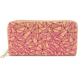 styleBREAKER 02040148 Women's Cork Purse with Geometric Metallic Prism Pattern Zip Wallet, Pink, Modern