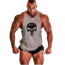 YeeHoo Men's Skull Gym Cotton Tank Tops Muscle Bodybuilding Stringer Vest Sleeveless Weight-Training T-Shirt