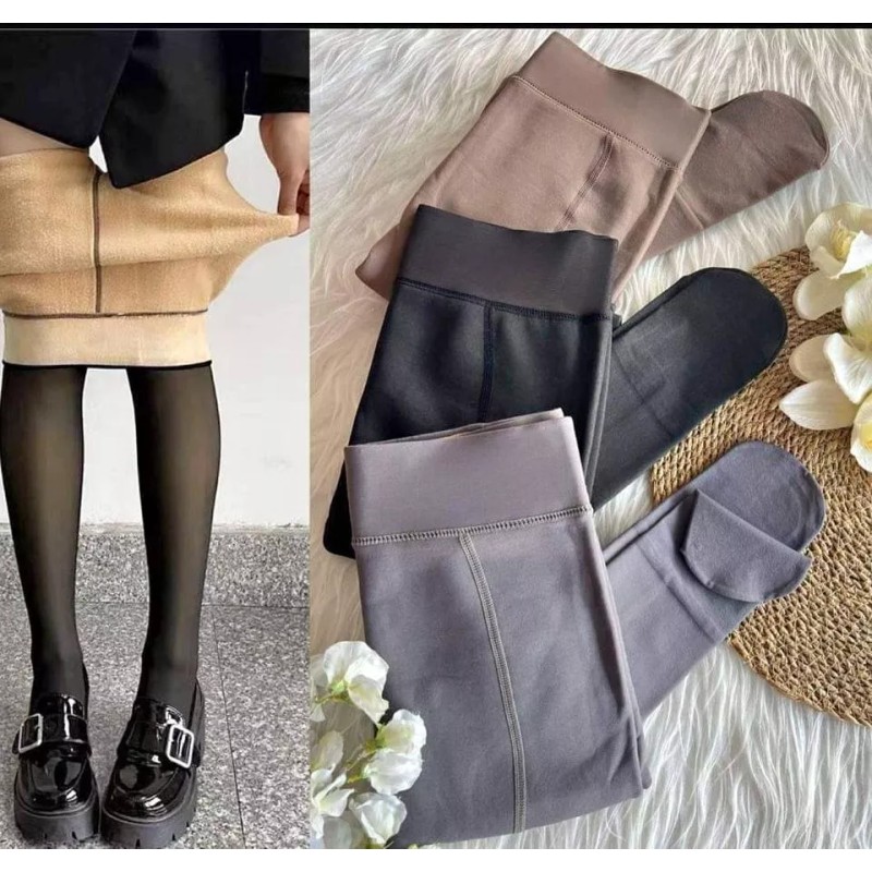 KH Medias Efecto Piel Afelpadas Malla Leggins Traslucidas Dama