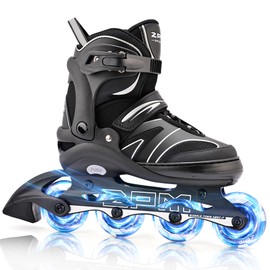 2PM SPORTS Kids Adjustable Inline Skates Ages 4-12, Youth Inlie Skates for Girls Boys 5-8 8-12 with Full Light Up Wheels, Beginner Women Men Adult Skates - Silver X-Large