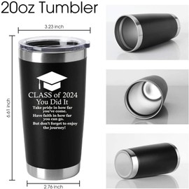 2024 Graduation Motivational Gift for Him Her 20 Ounce Stainless Steel Car Tumbler Insulted Mug Cup Graduate Inspirational Gifts for College (Black)