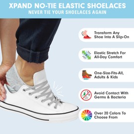 Xpand No Tie Elastic Shoelaces with Hidden Lace Locks. Tieless Stretch Comfort. One Size Fits All for Sports and Training