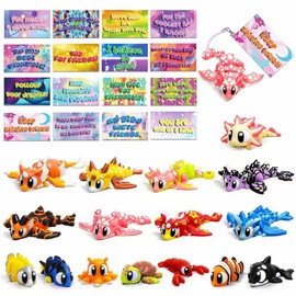 AQXYTK 16 Pcs 3D Printed Dragon & Ocean Animal Keychains Set with 16 Affirmation Cards, Mini Fantasy Creature Figurines for Birthday Party Favors, Classroom Rewards, Student Gifts
