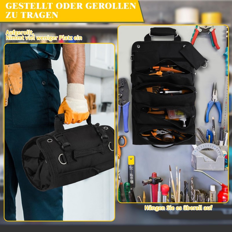 Tool Organizer Bag Foldable Roll Up Heavy Duty with 2