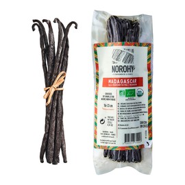 Organic Madagascar Norohy Black Non-Split Vanilla Beans, Whole Grade A Vanilla Pods, Bourbon Vanilla Aroma, Premium Vanilla Beans for Making Extract & Baking, Brewing, Coffee, Cooking - 125g, 1 Pack