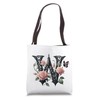 Letter W Initial Floral Monogram Rose Pink Flower Butterfly Tote