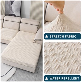 LUFEIJIASHI Sectional Couch Covers L Shape Couch Cushion Covers for Sectional Sofa,Stretch Sectional Sofa Covers Furniture Protector for Pets Dogs 4 Piece (Beige, 3 Seater + 1 Chaise)